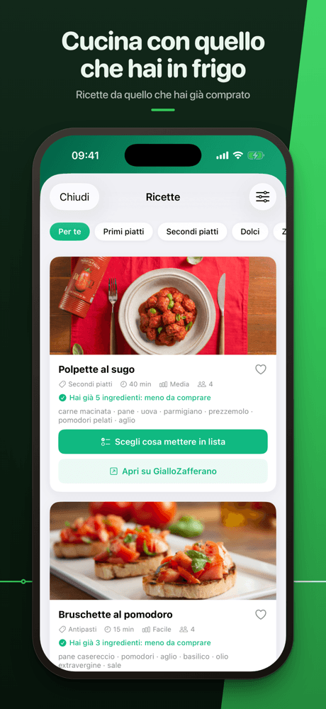 Ricette basate sugli acquisti recenti e ingredienti mancanti